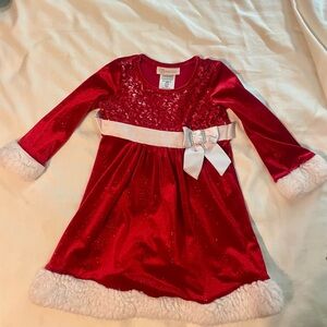 Red Velvet Holiday Dress with White Accents